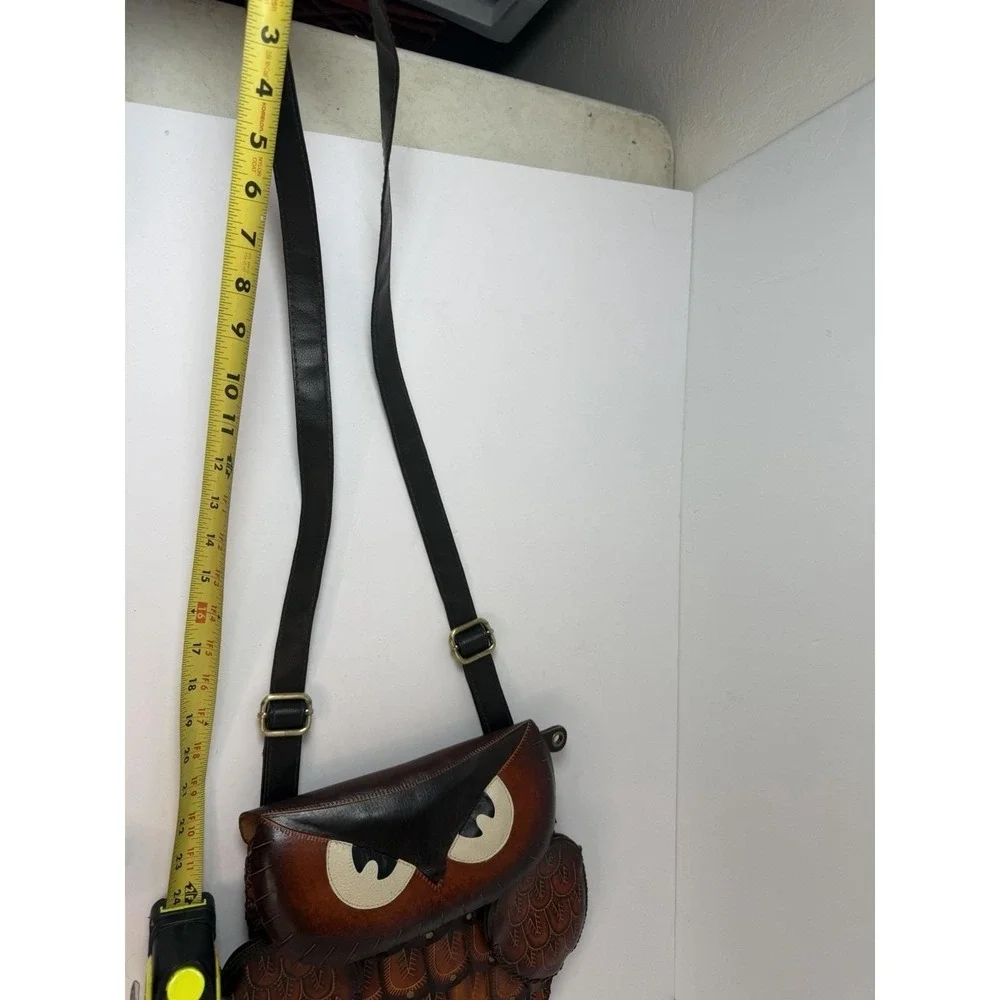 Handmade Hand Tooled Leather Owl Purse Crossbody And Wristlet Vintage‎